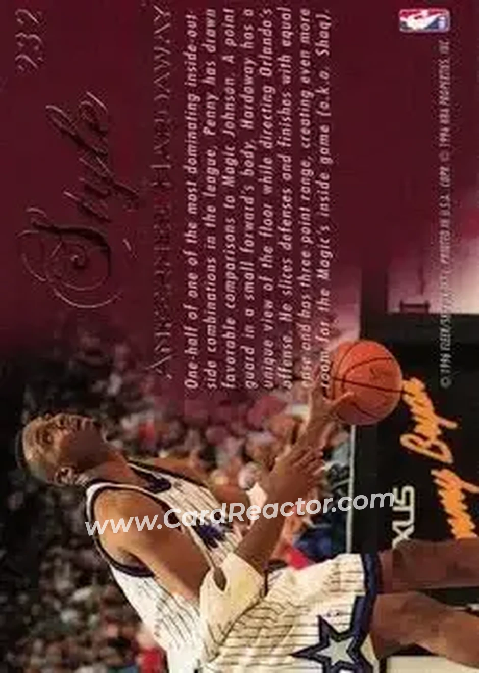 1995-96 Flair #232 - Anfernee Hardaway - Orlando Magic - Back
