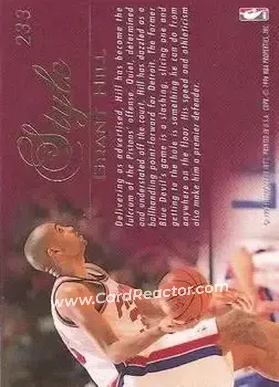 1995-96 Flair #233 - Grant Hill - Detroit Pistons - Back