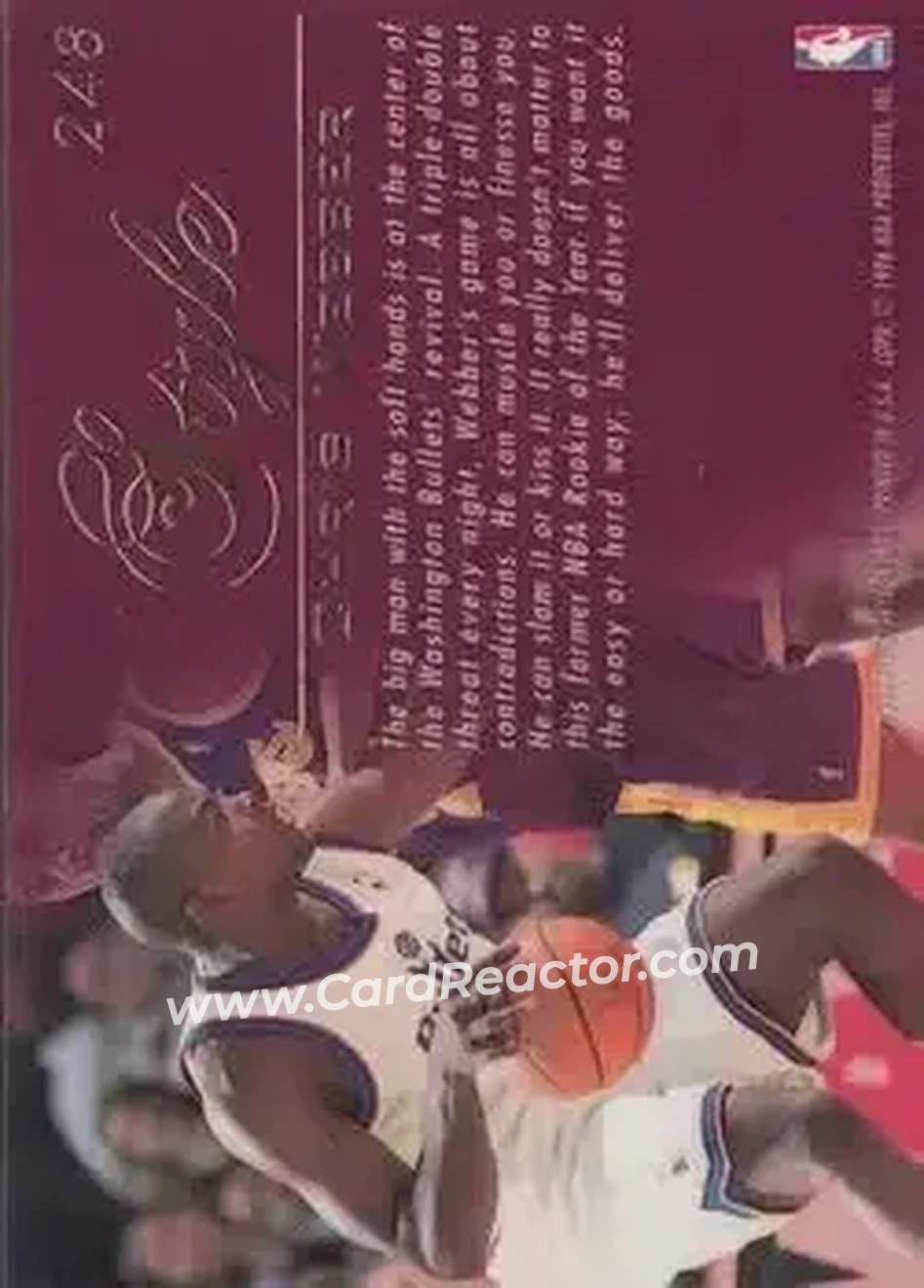 1995-96 Flair #248 - Chris Webber - Washington Bullets - Back 1995-96 Flair #248 - Chris Webber - Washington Bullets - Back