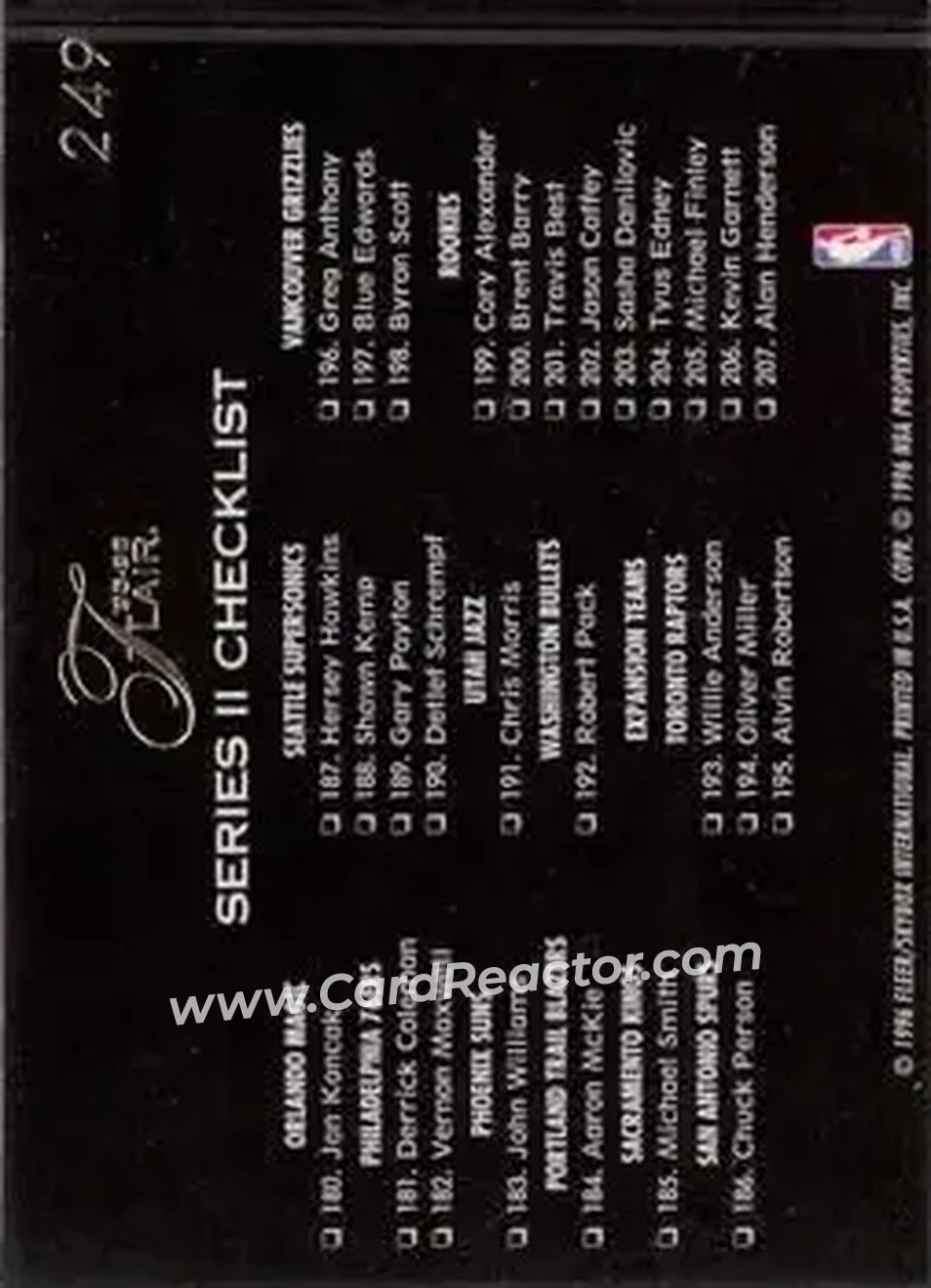 1995-96 Flair #249 - Card #249 - Back