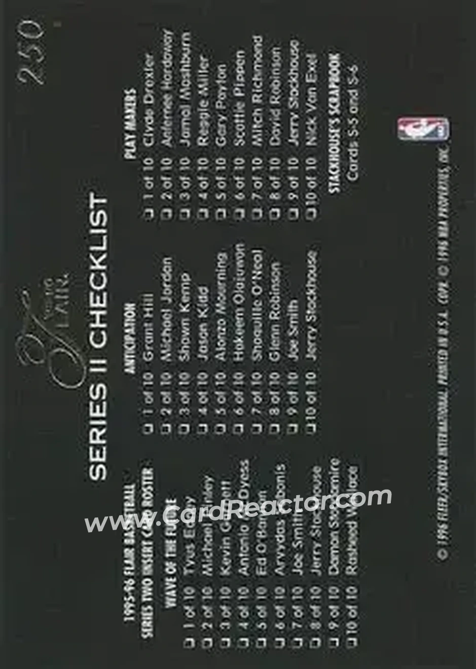 1995-96 Flair #250 - Card #250 - Back