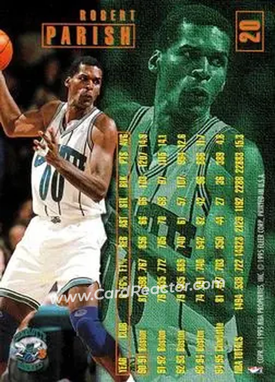 1995-96 Fleer #20 - Robert Parish - Charlotte Hornets - Back