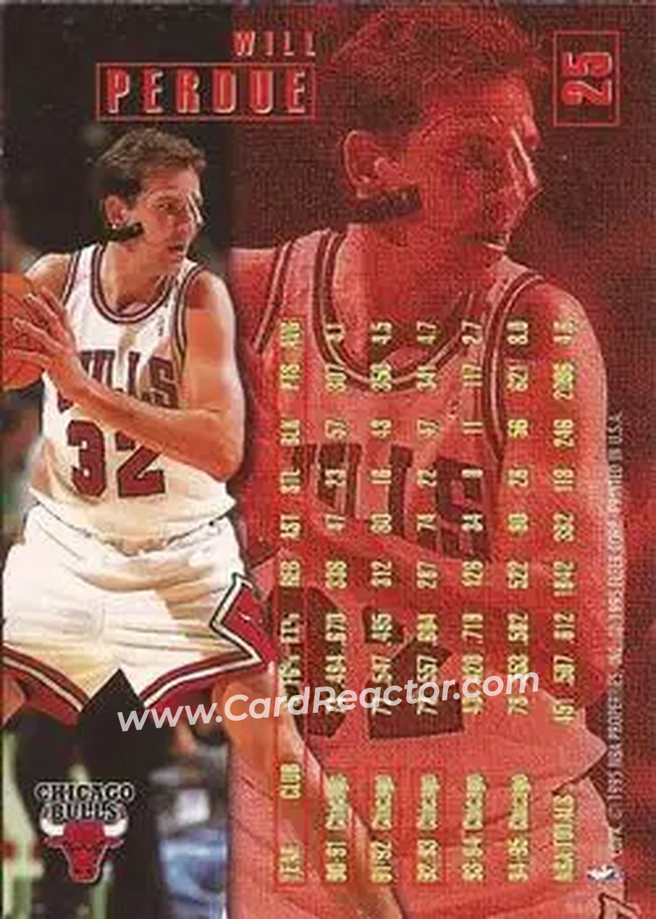 1995-96 Fleer #25 - Will Perdue - Chicago Bulls - Back