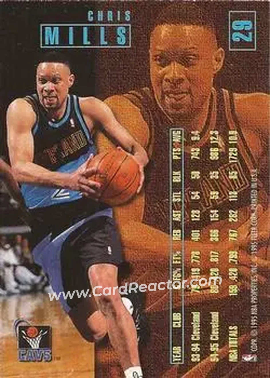 1995-96 Fleer #29 - Chris Mills - Cleveland Cavaliers - Back