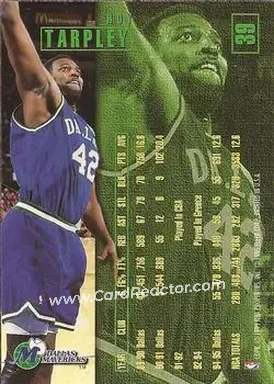 1995-96 Fleer #39 - Roy Tarpley - Dallas Mavericks - Back 1995-96 Fleer #39 - Roy Tarpley - Dallas Mavericks - Back