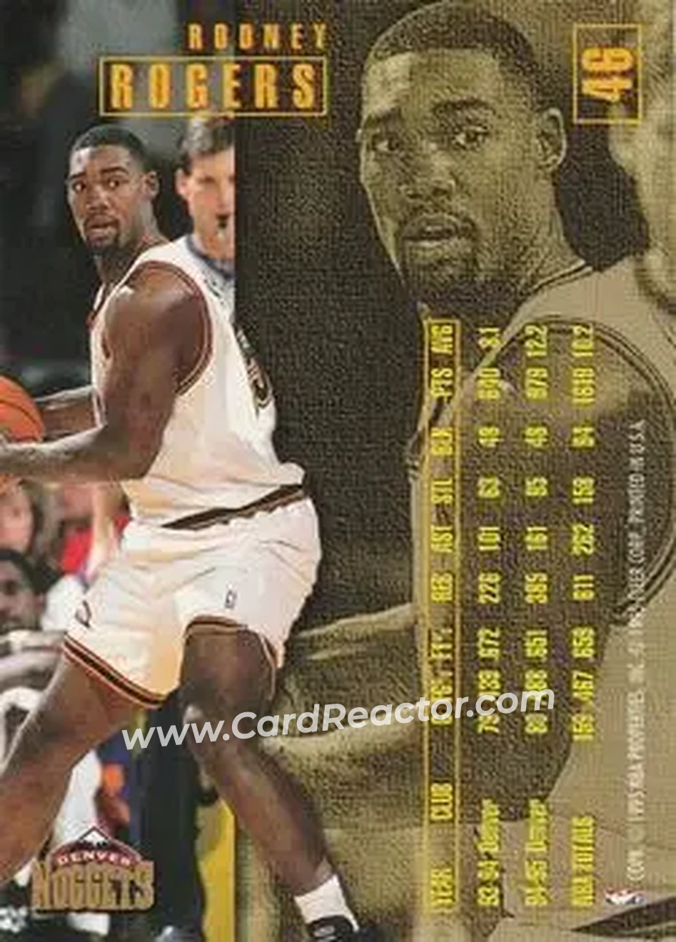 1995-96 Fleer #46 - Rodney Rogers - Denver Nuggets - Back