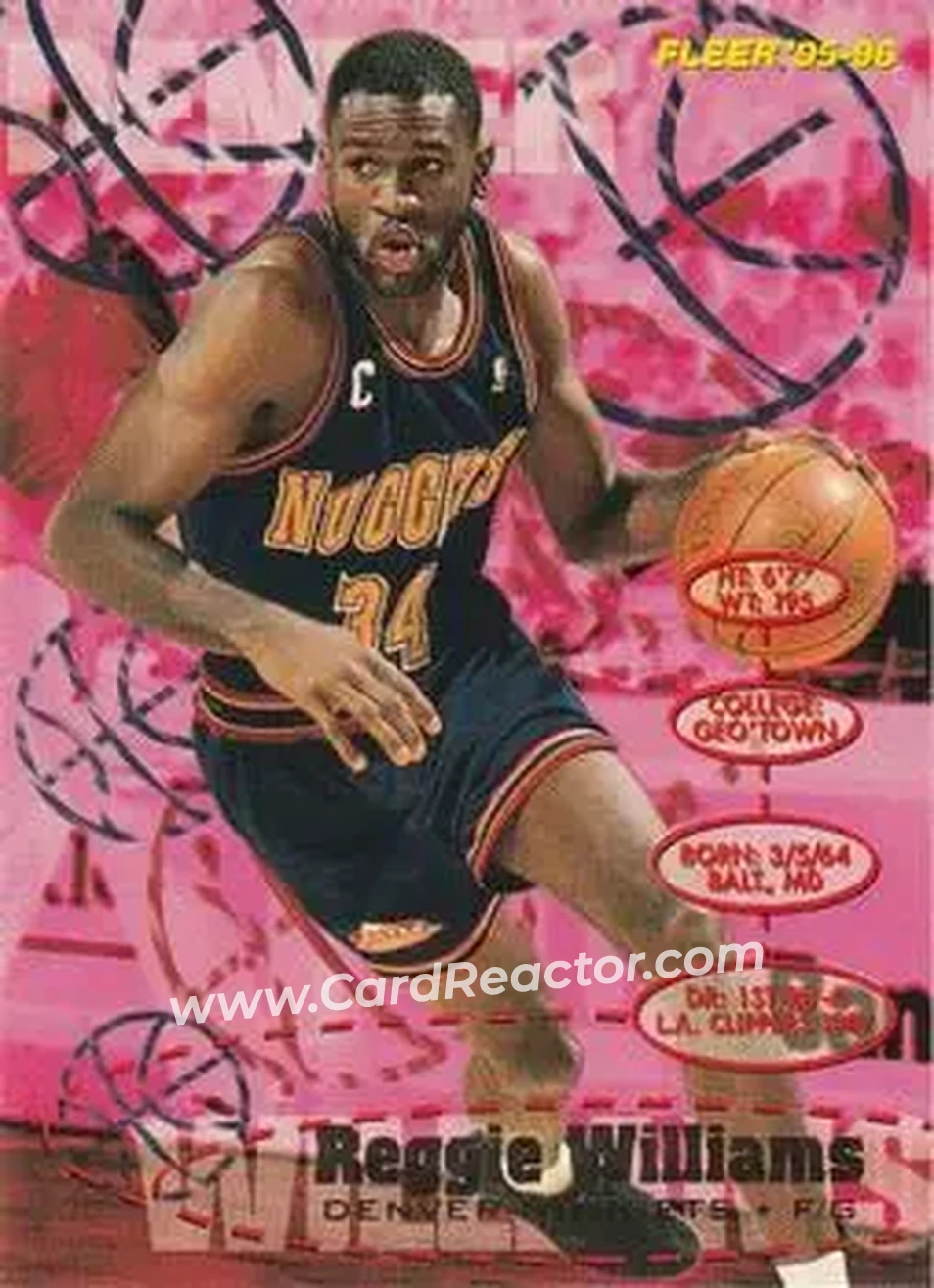 1995-96 Fleer #49 - Reggie WIlliams - Denver Nuggets - Front