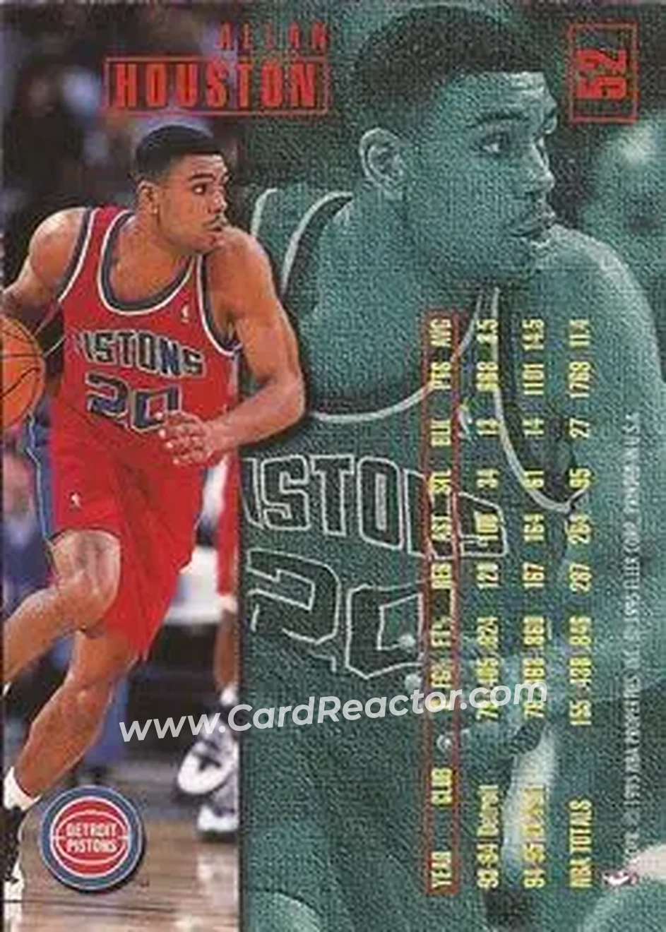 1995-96 Fleer #52 - Allan Houston - Detroit Pistons - Back