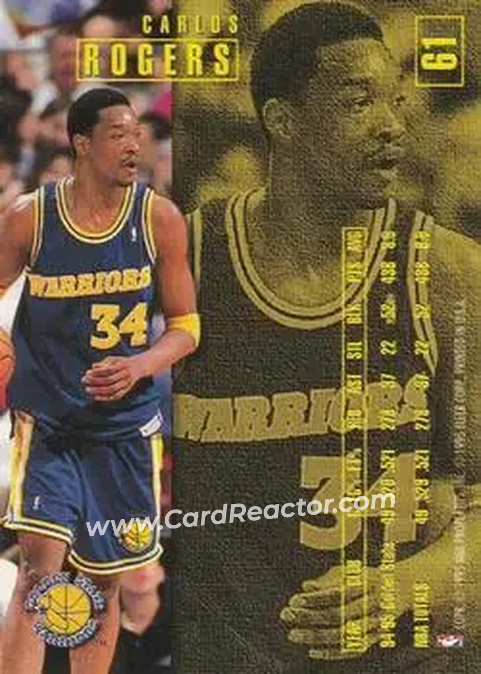 1995-96 Fleer #61 - Carlos Rogers - Golden State Warriors - Back