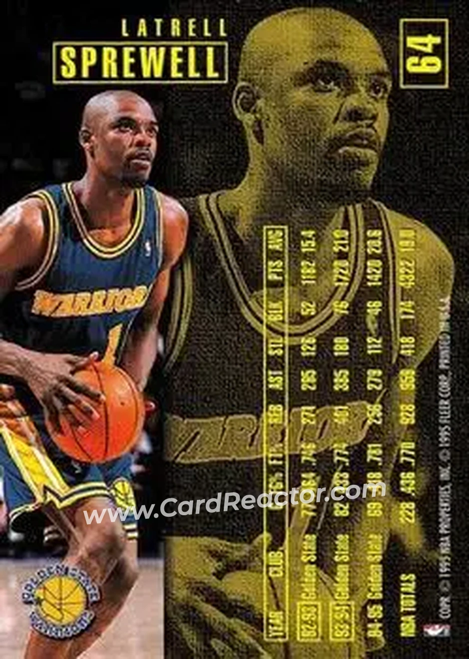 1995-96 Fleer #64 - Latrell Sprewell - Golden State Warriors - Back
