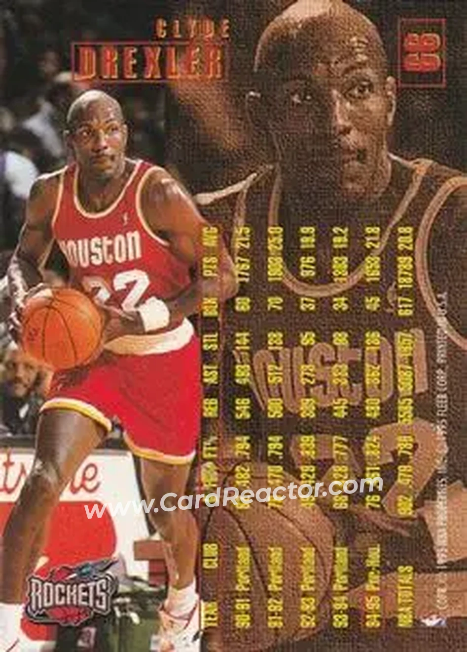 1995-96 Fleer #66 - Clyde Drexler - Houston Rockets - Back