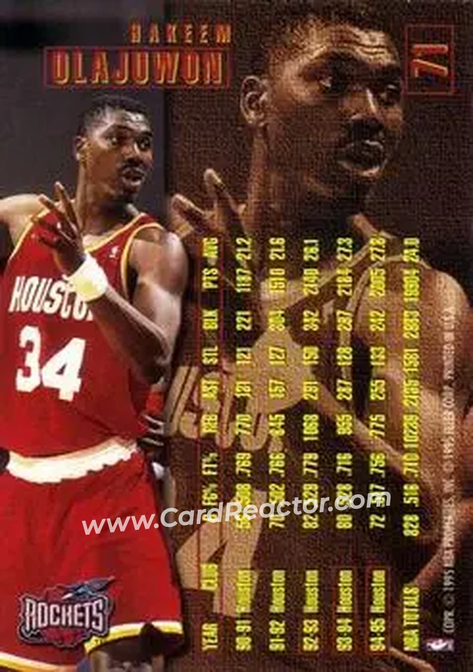 1995-96 Fleer #71 - Hakeem Olajuwon - Houston Rockets - Back 1995-96 Fleer #71 - Hakeem Olajuwon - Houston Rockets - Back