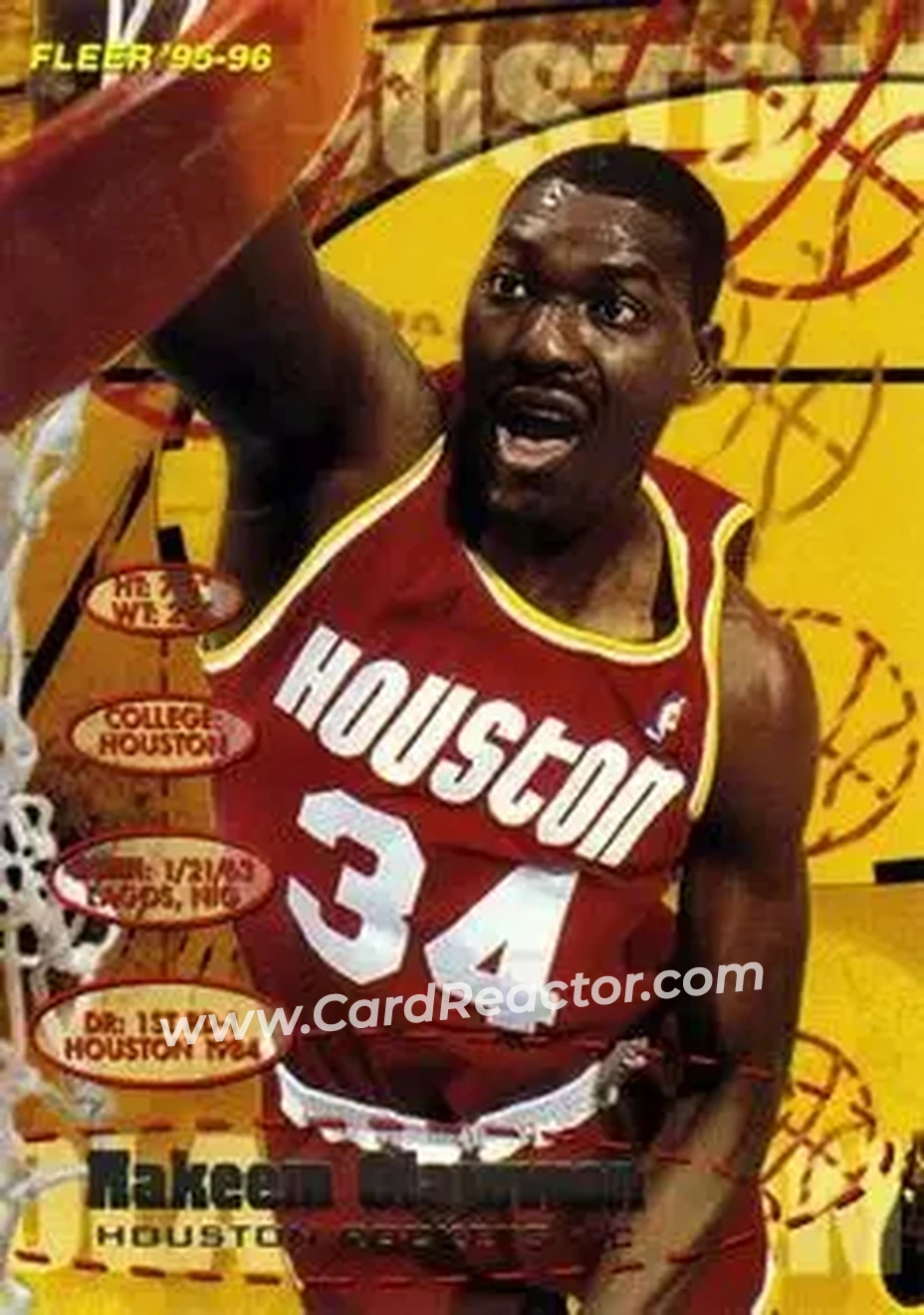 1995-96 Fleer #71 - Hakeem Olajuwon - Houston Rockets - Front 1995-96 Fleer #71 - Hakeem Olajuwon - Houston Rockets - Front
