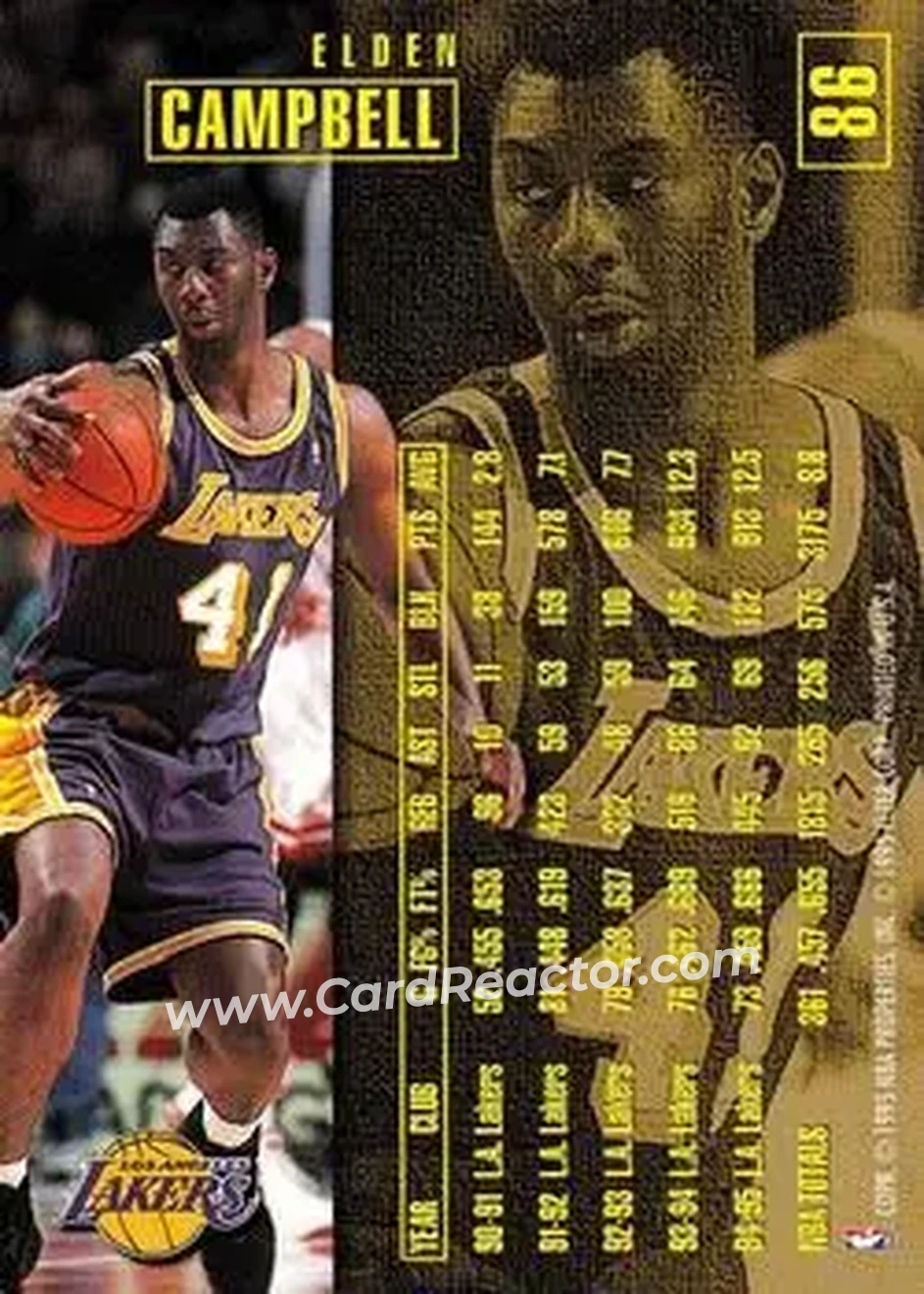 1995-96 Fleer #86 - Elden Campbell - Los Angeles Lakers - Back