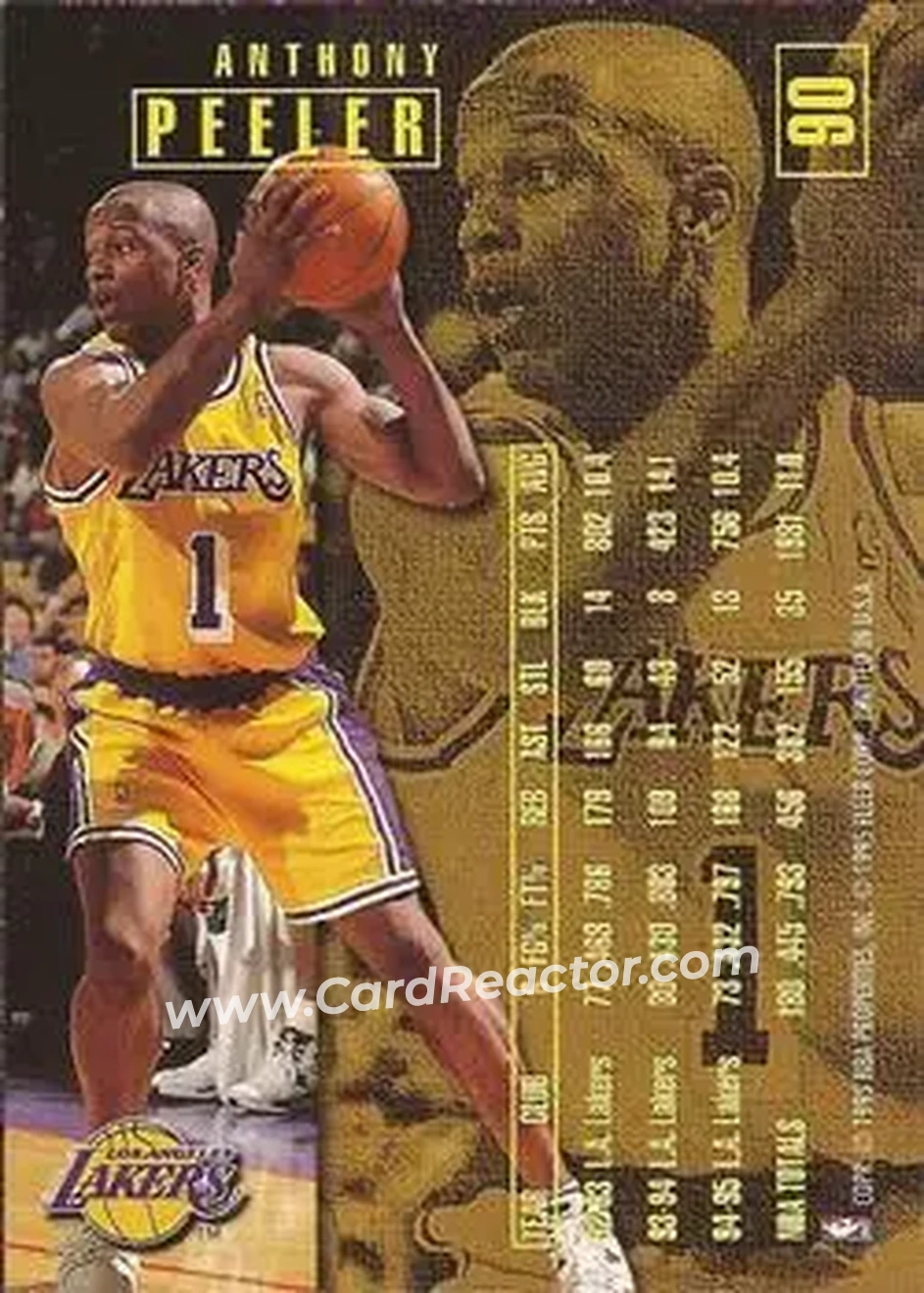 1995-96 Fleer #90 - Anthony Peeler - Los Angeles Lakers - Back