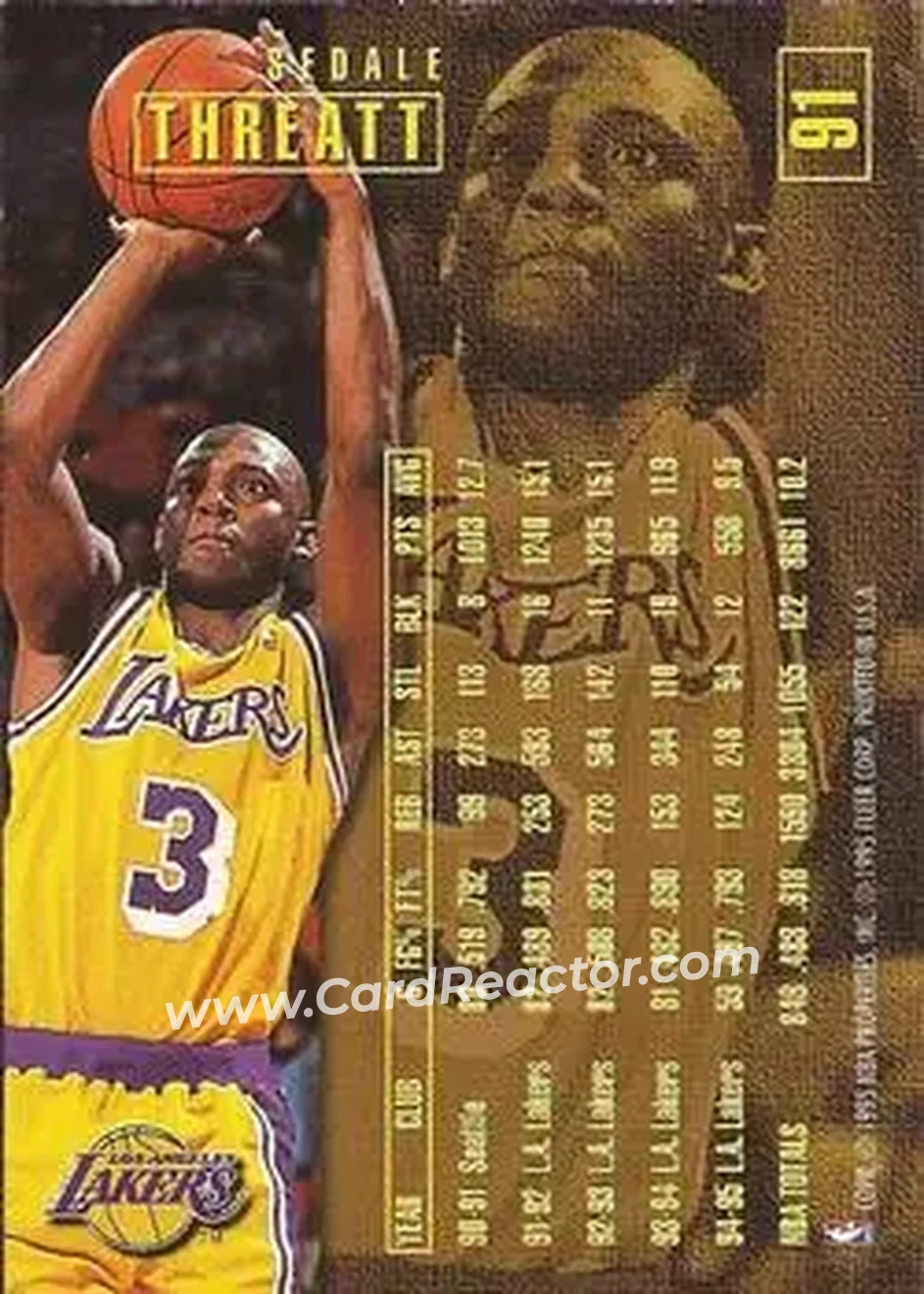 1995-96 Fleer #91 - Sedale Threatt - Los Angeles Lakers - Back