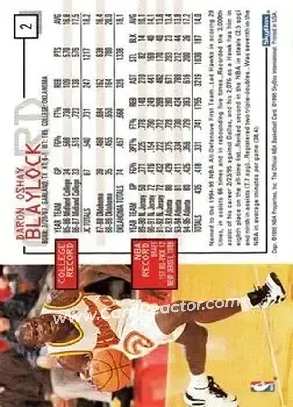 1995-96 Hoops #2 - Mookie Blaylock - Atlanta Hawks - Back