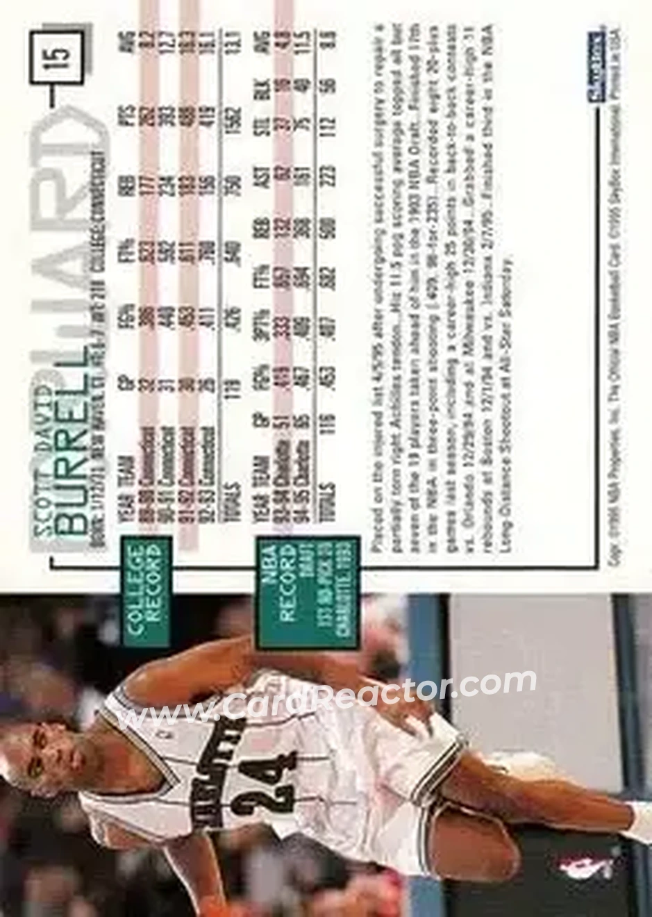 1995-96 Hoops #15 - Scott Burrell - Charlotte Hornets - Back