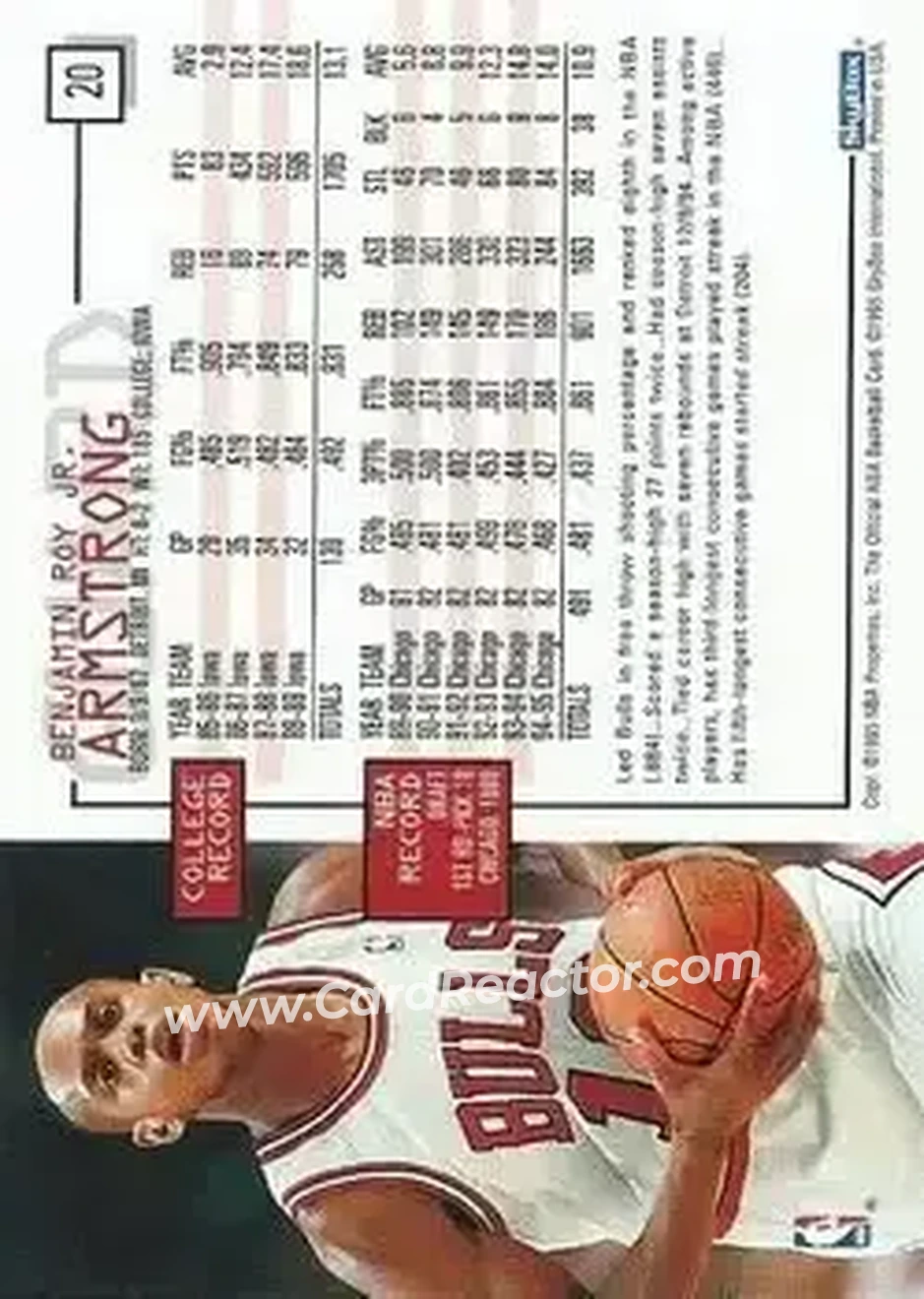 1995-96 Hoops #20 - B.J. Armstrong - Chicago Bulls - Back