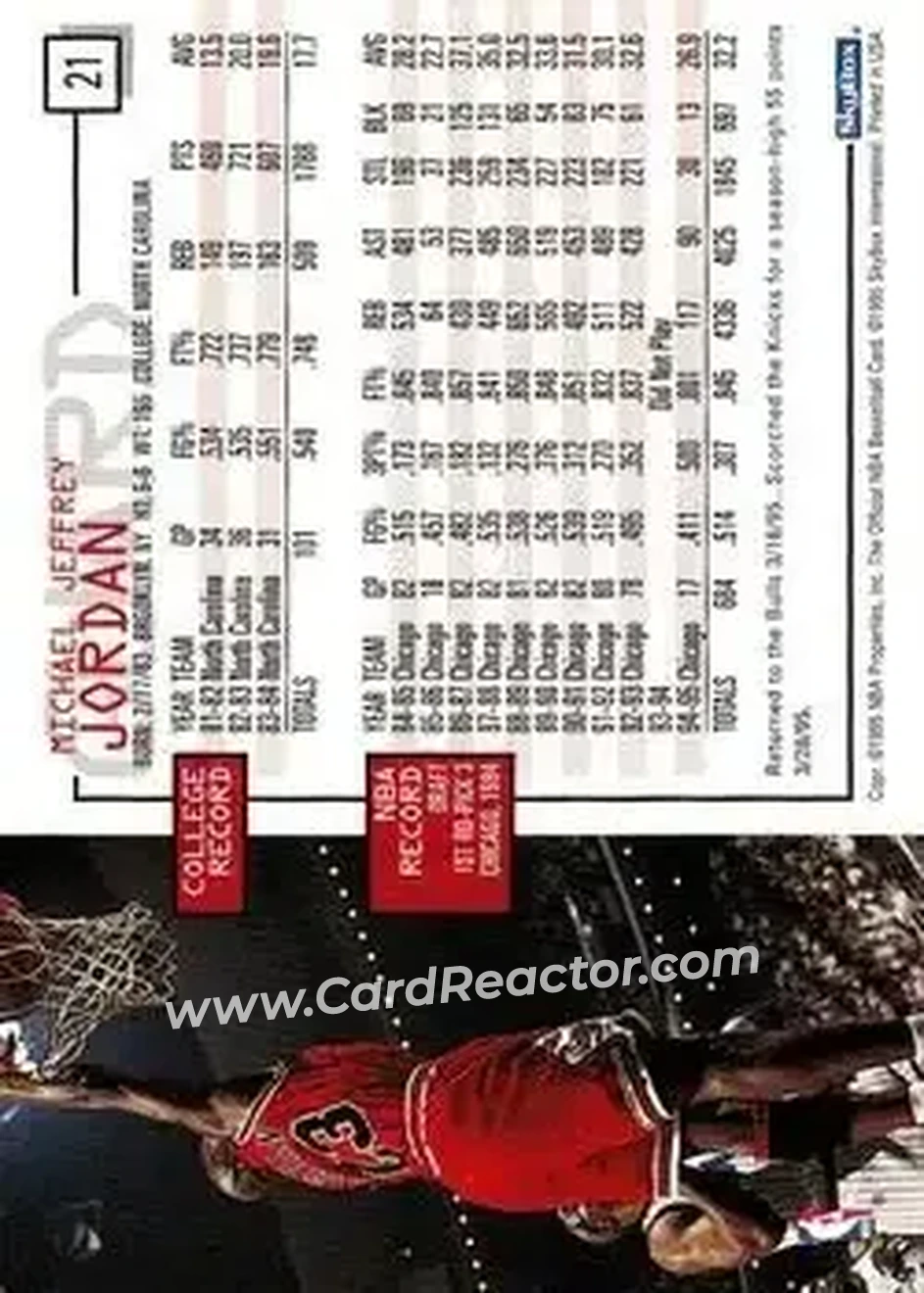 1995-96 Hoops #21 - Michael Jordan - Chicago Bulls - Back