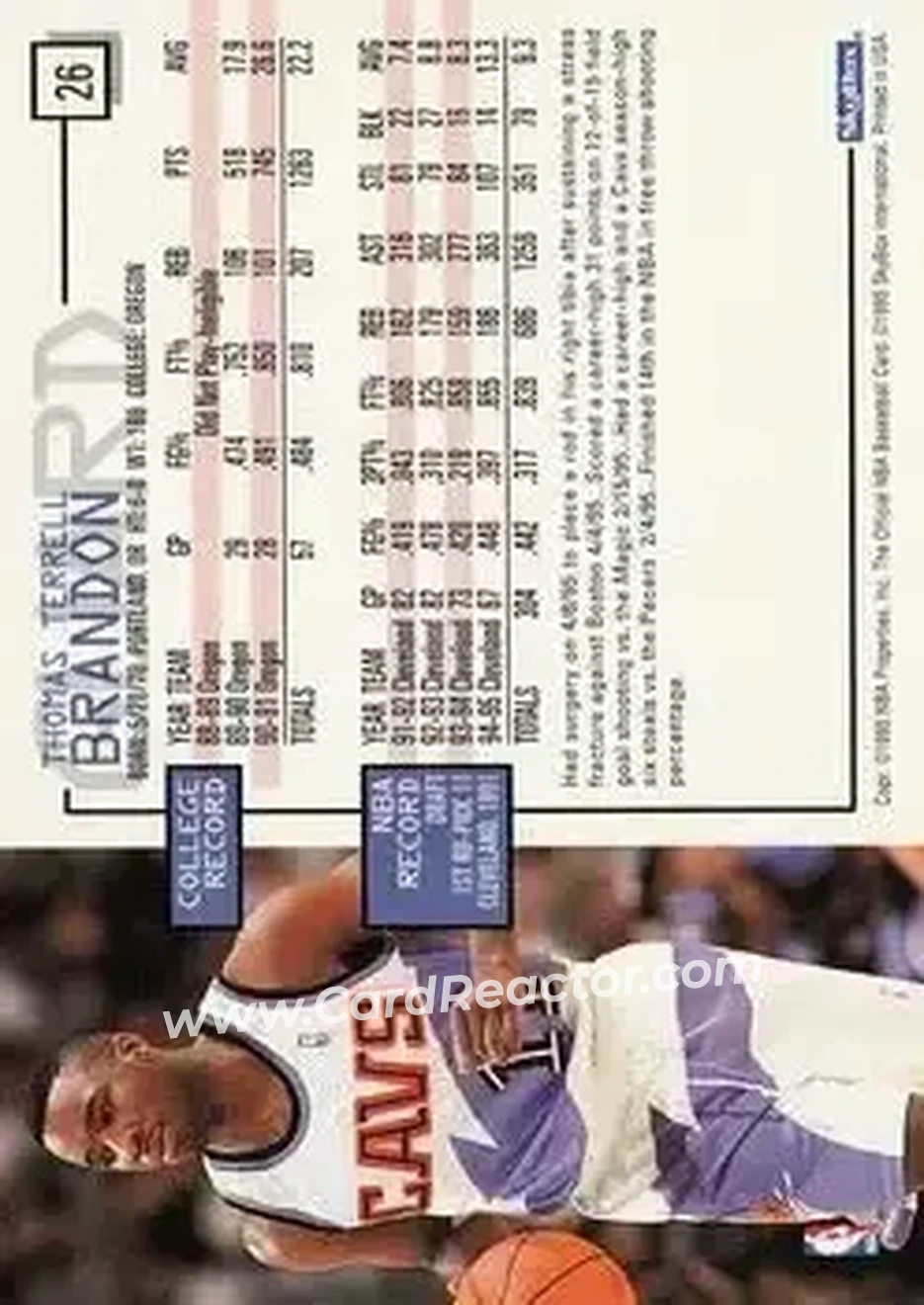 1995-96 Hoops #26 - Terrell Brandon - Cleveland Cavaliers - Back