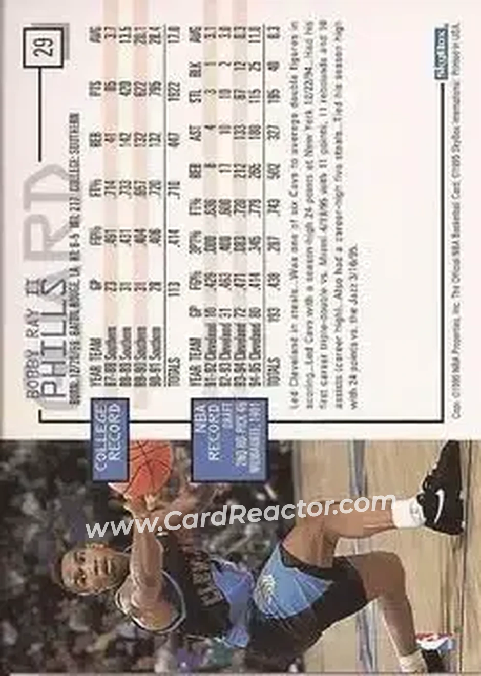 1995-96 Hoops #29 - Bobby Phills - Cleveland Cavaliers - Back
