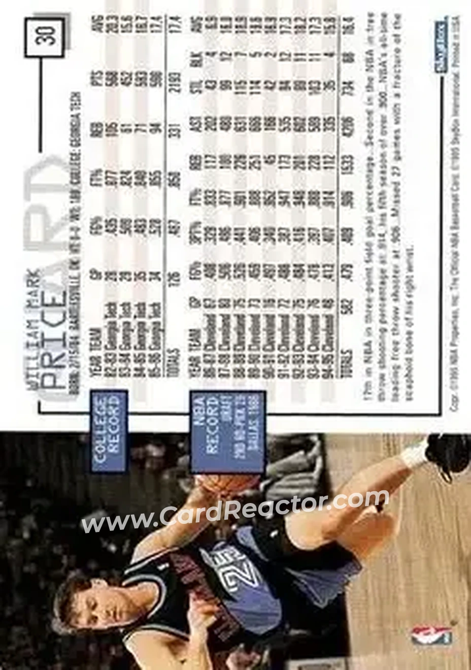 1995-96 Hoops #30 - Mark Price - Cleveland Cavaliers - Back