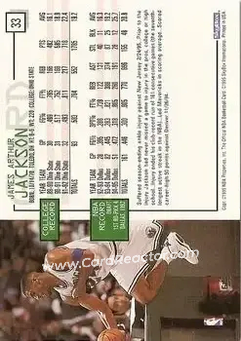 1995-96 Hoops #33 - Jim Jackson - Dallas Mavericks - Back