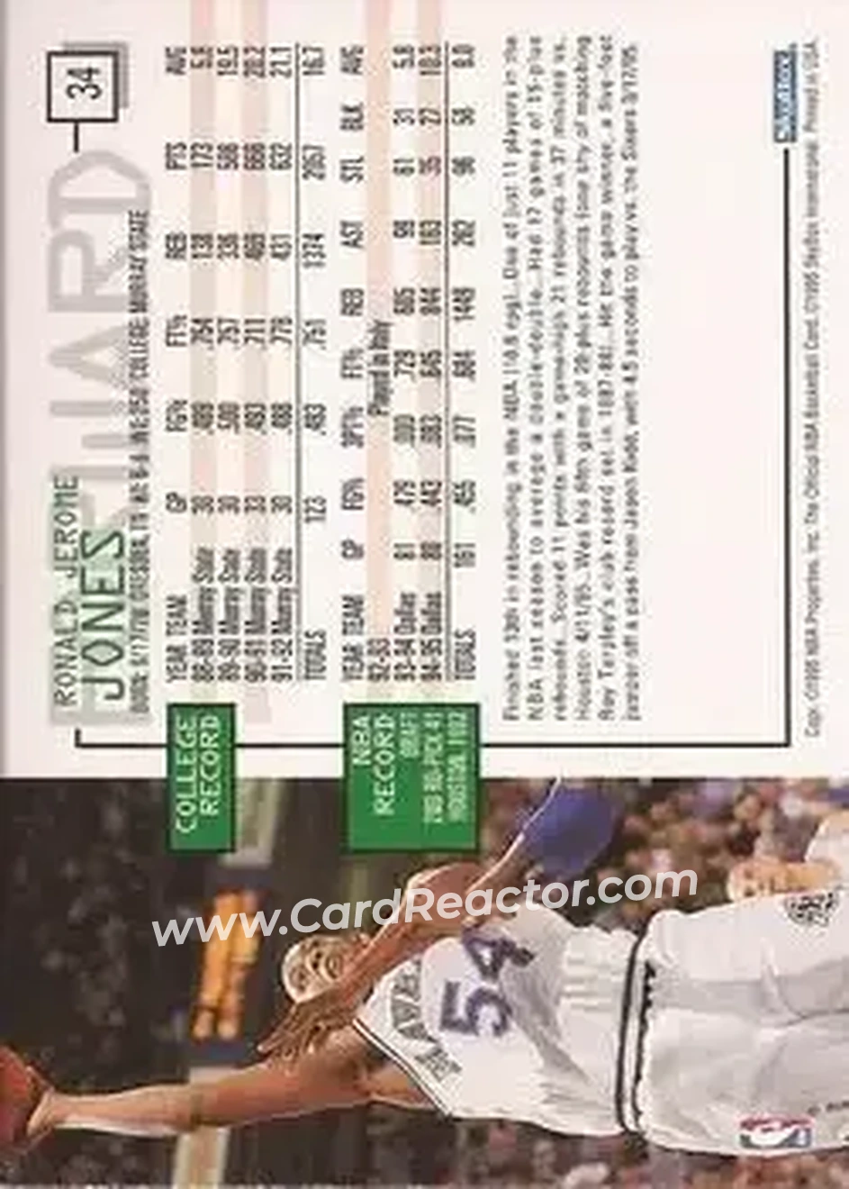 1995-96 Hoops #34 - Popeye Jones - Dallas Mavericks - Back