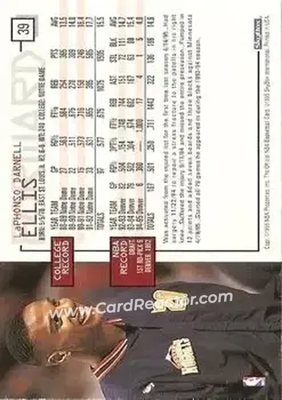 1995-96 Hoops #39 - LaPhonso Ellis - Denver Nuggets - Back