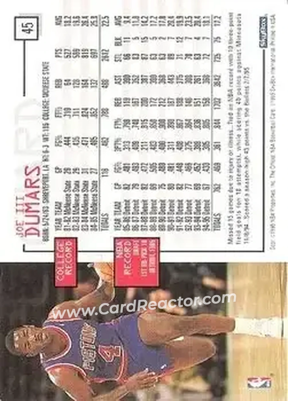 1995-96 Hoops #45 - Joe Dumars - Detroit Pistons - Back