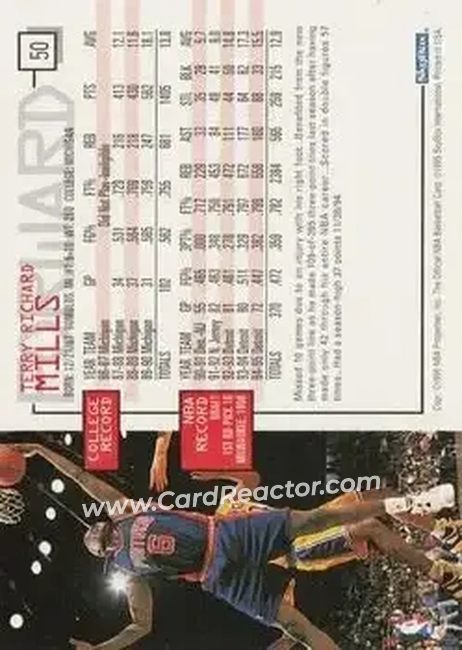 1995-96 Hoops #50 - Terry Mills - Detroit Pistons - Back