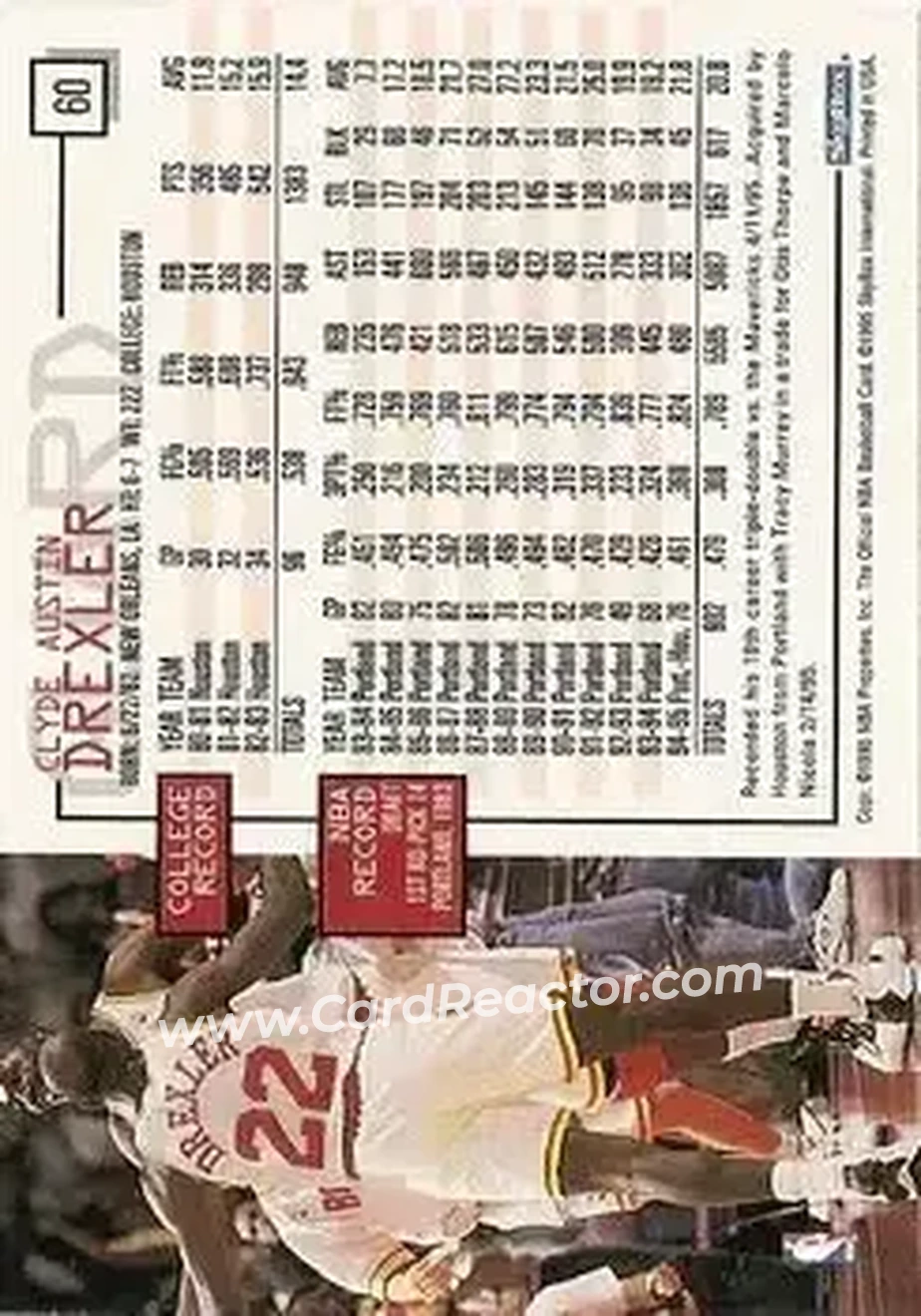 1995-96 Hoops #60 - Clyde Drexler - Houston Rockets - Back