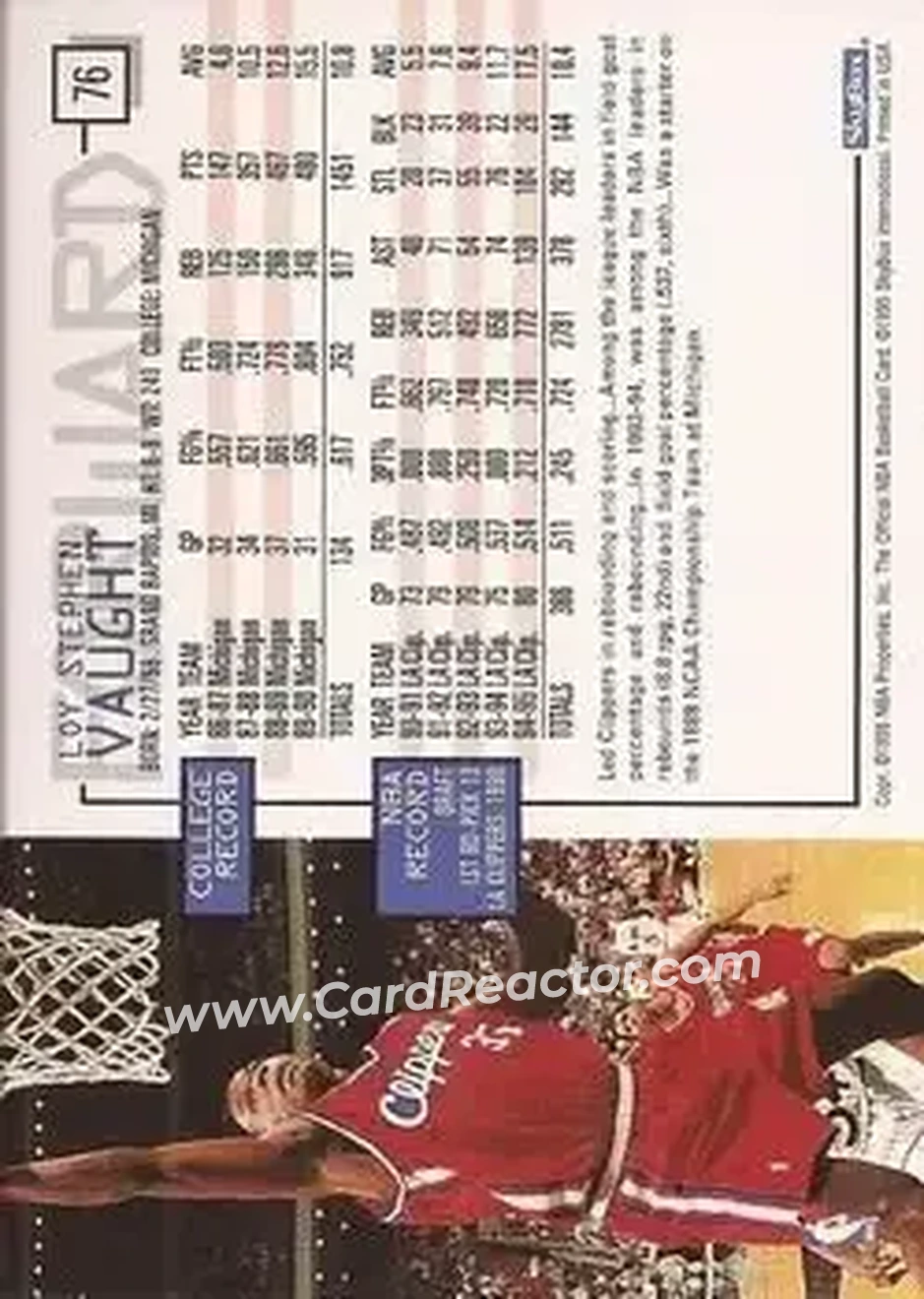 1995-96 Hoops #76 - Loy Vaught - Los Angeles Clippers - Back