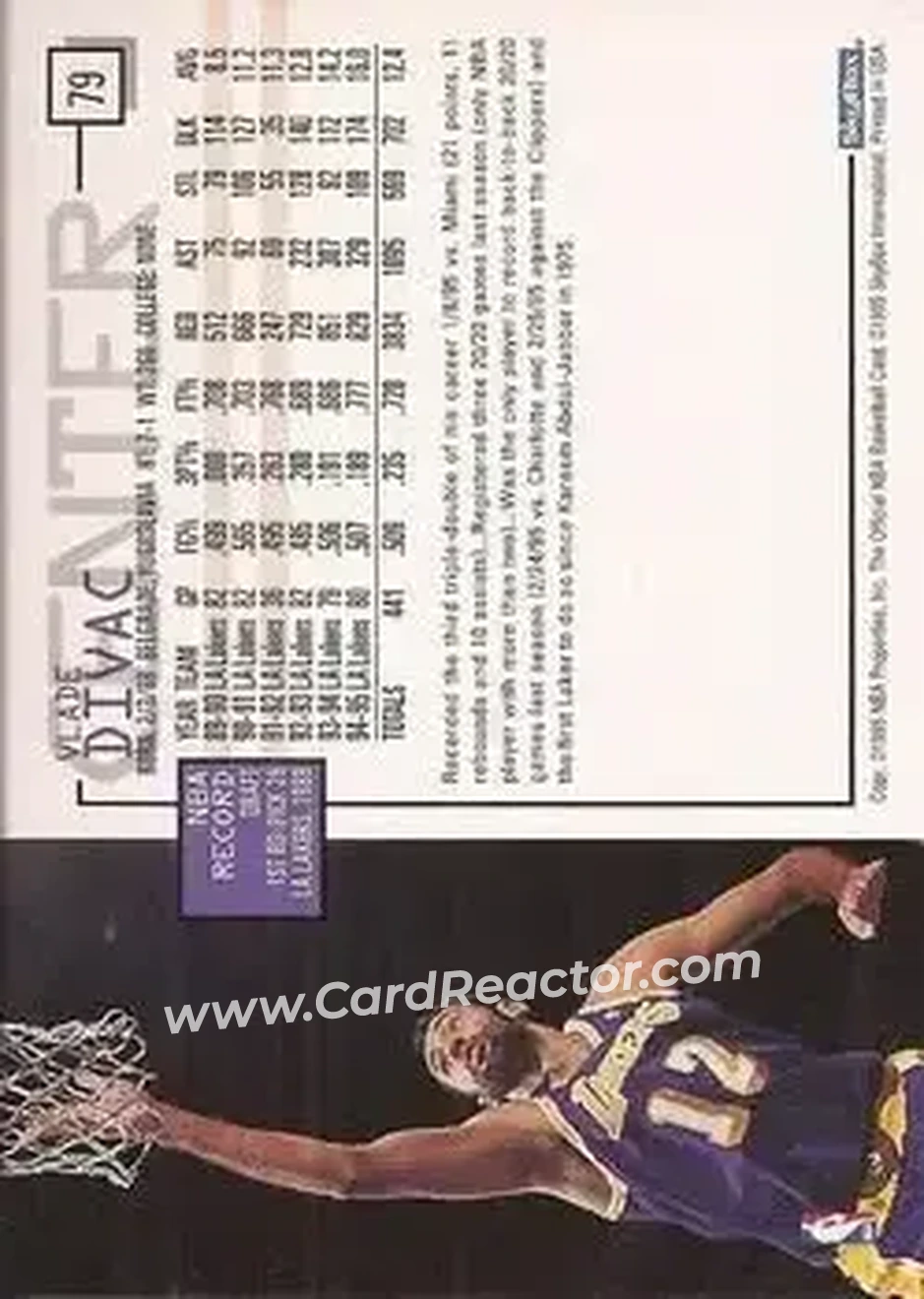 1995-96 Hoops #79 - Vlade Divac - Los Angeles Lakers - Back