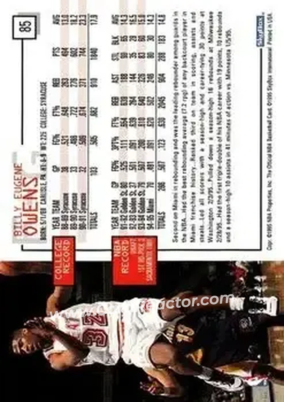 1995-96 Hoops #85 - Billy Owens - Miami Heat - Back