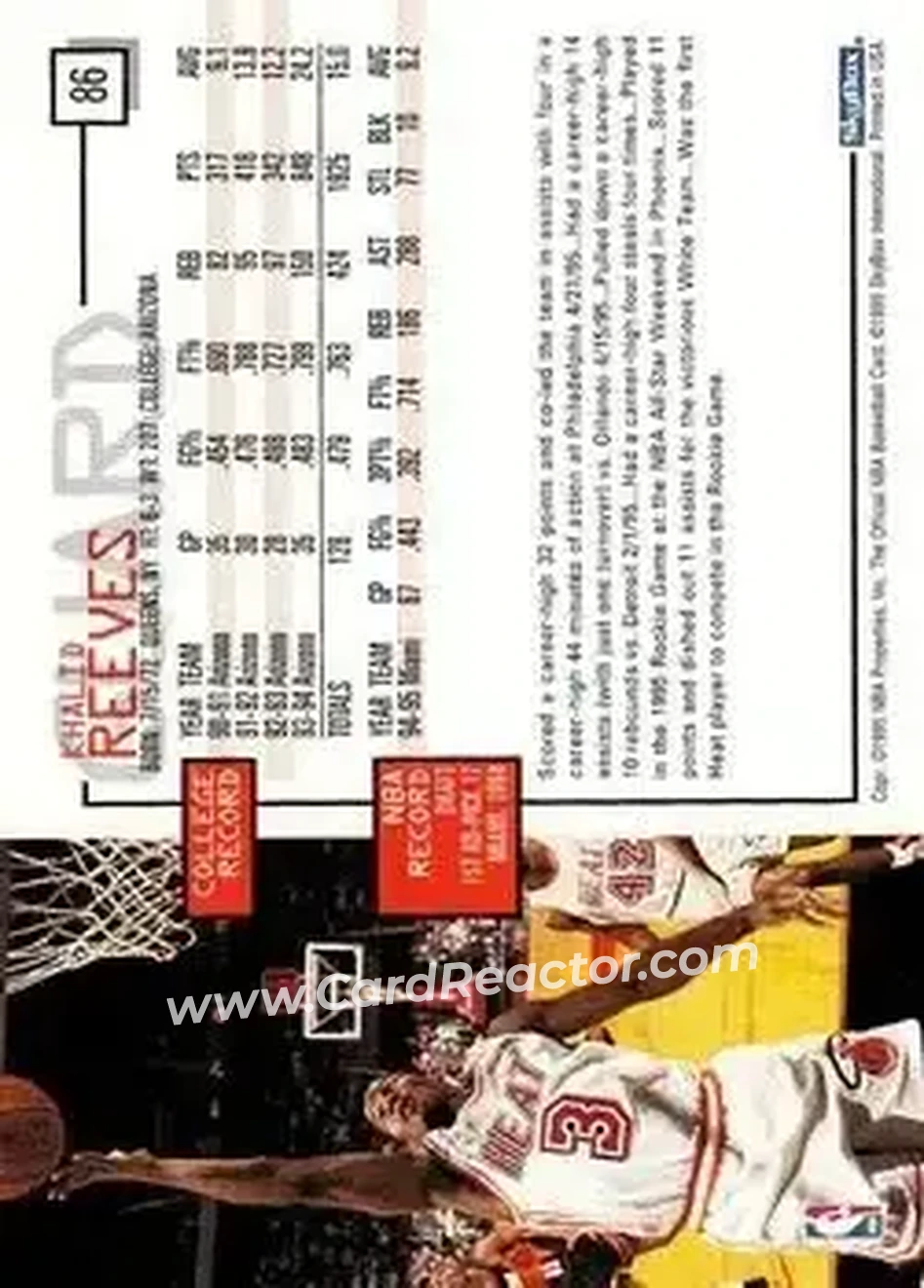 1995-96 Hoops #86 - Khalid Reeves - Miami Heat - Back