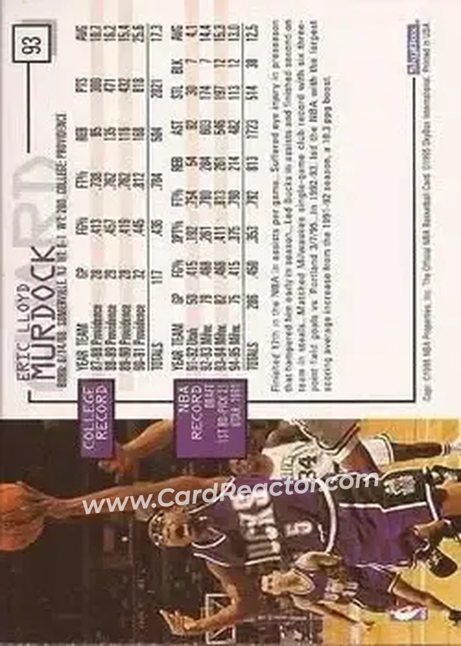 1995-96 Hoops #93 - Eric Murdock - Milwaukee Bucks - Back 1995-96 Hoops #93 - Eric Murdock - Milwaukee Bucks - Back