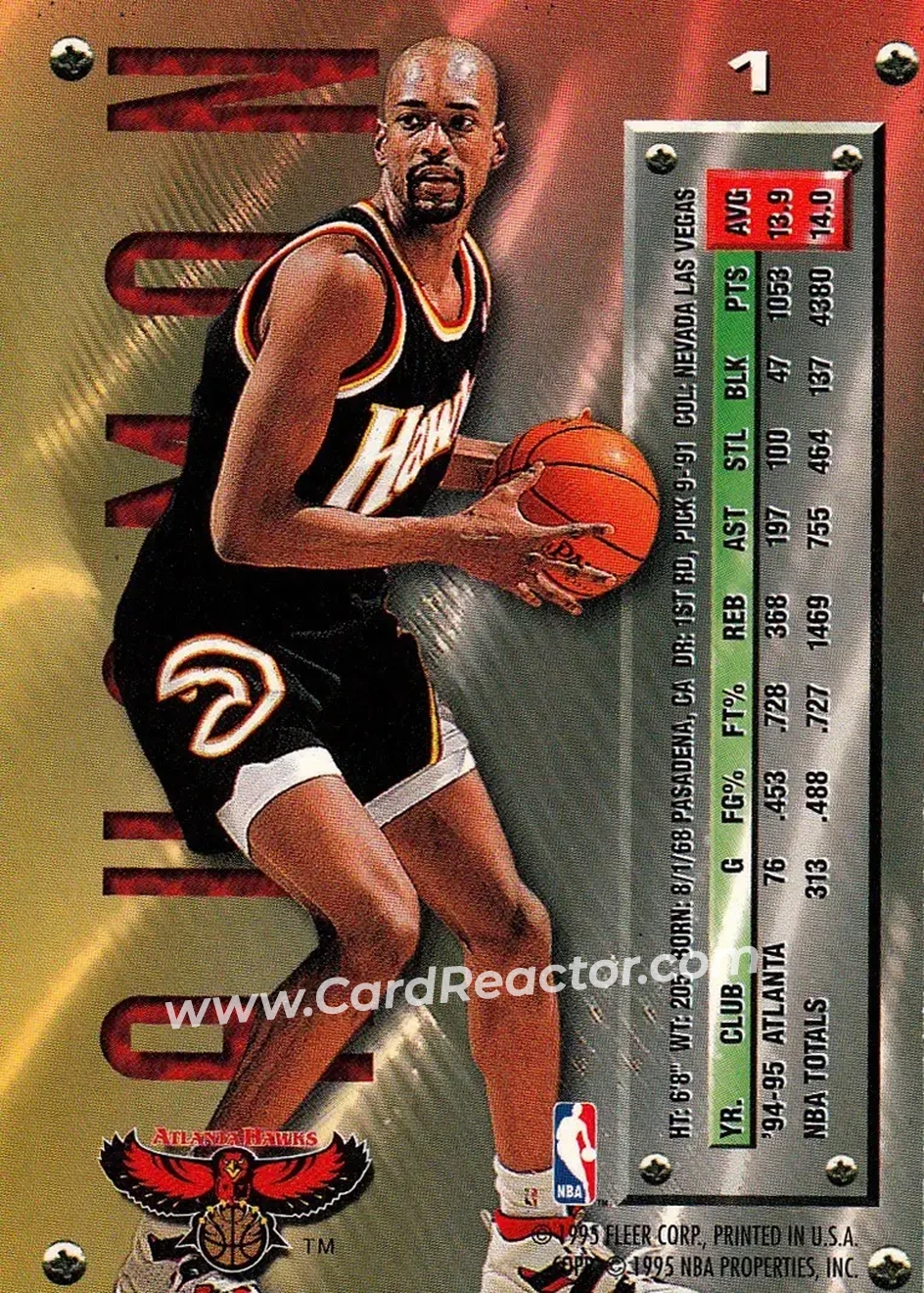 1995-96 Metal #1 - Stacey Augmon - Atlanta Hawks - Back