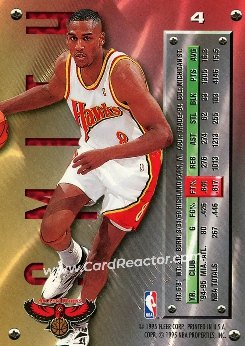 1995-96 Metal #4 - Steve Smith - Atlanta Hawks - Back