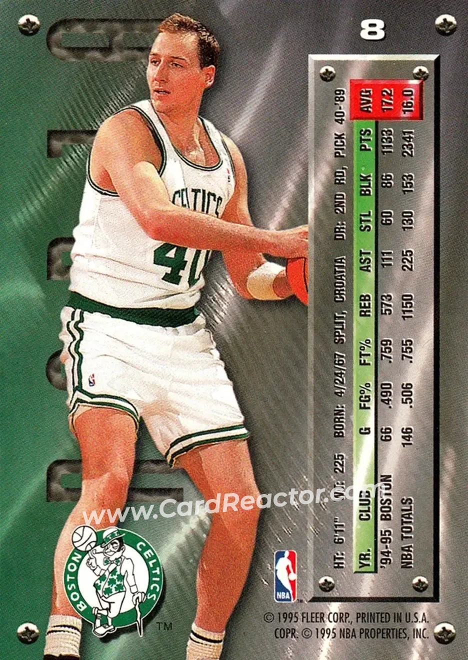 1995-96 Metal #8 - Dino Radja - Boston Celtics - Back