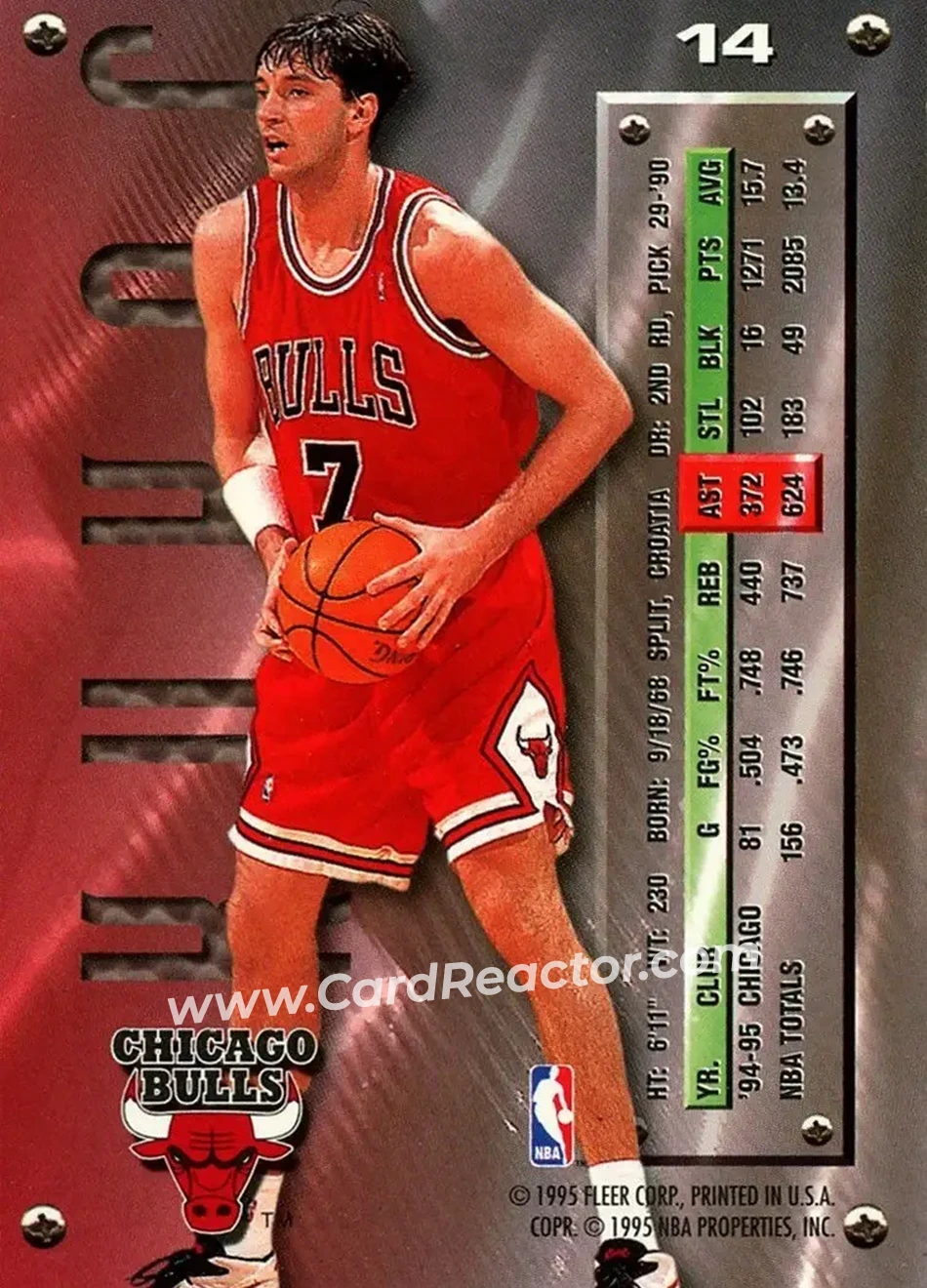1995-96 Metal #14 - Toni Kukoc - Chicago Bulls - Back