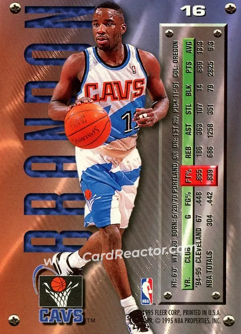 1995-96 Metal #16 - Terrell Brandon - Cleveland Cavaliers - Back