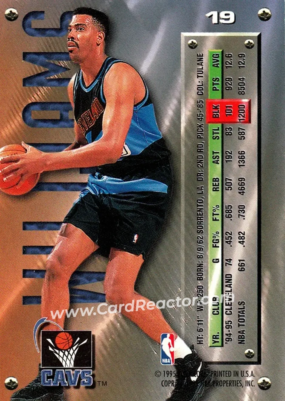 1995-96 Metal #19 - John Williams - Cleveland Cavaliers - Back