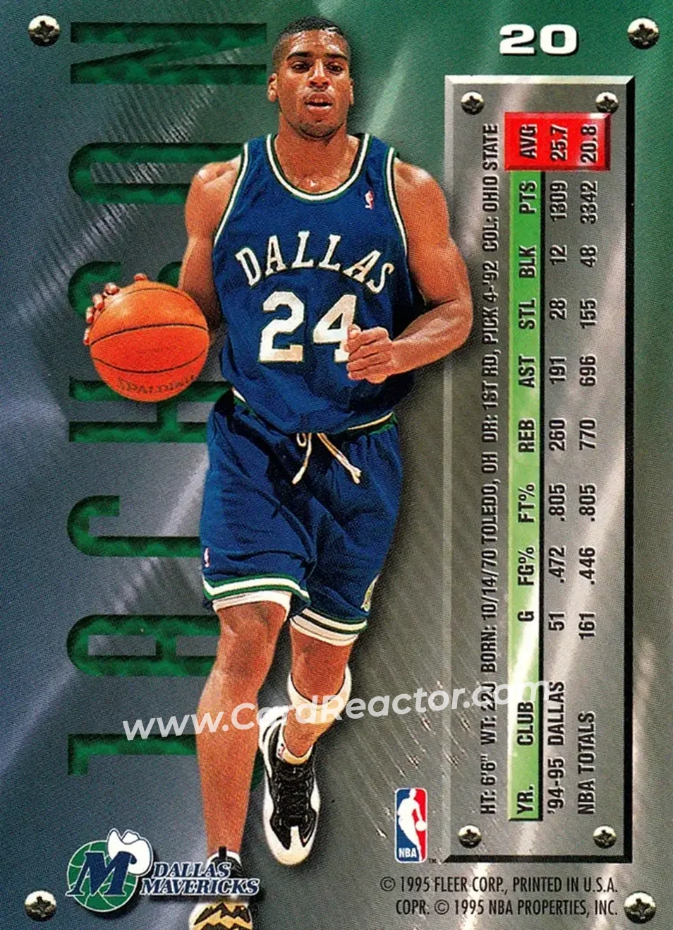 1995-96 Metal #20 - Jim Jackson - Dallas Mavericks - Back