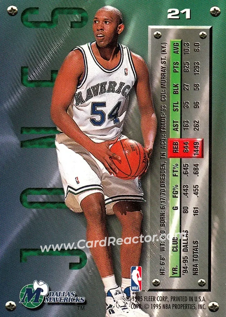 1995-96 Metal #21 - Popeye Jones - Dallas Mavericks - Back