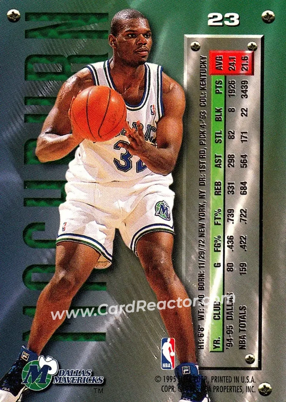 1995-96 Metal #23 - Jamal Mashburn - Dallas Mavericks - Back