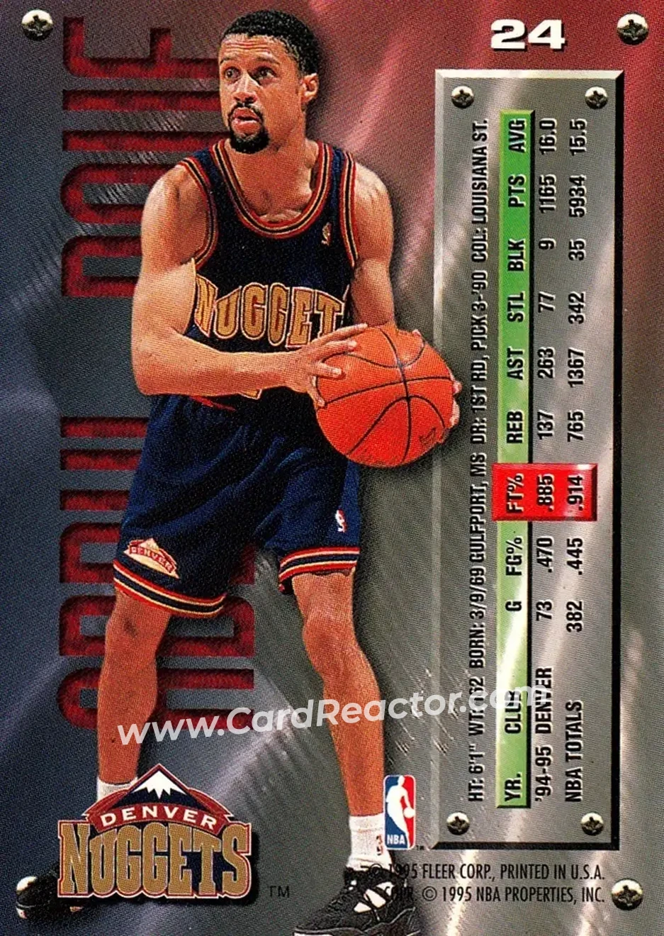 1995-96 Metal #24 - Mahmoud Abdul-Rauf - Denver Nuggets - Back