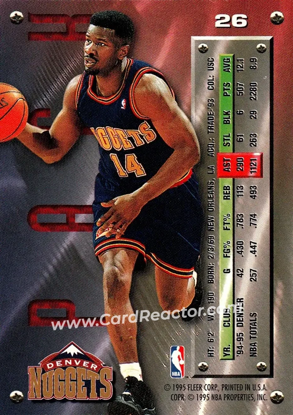 1995-96 Metal #26 - Robert Pack - Denver Nuggets - Back