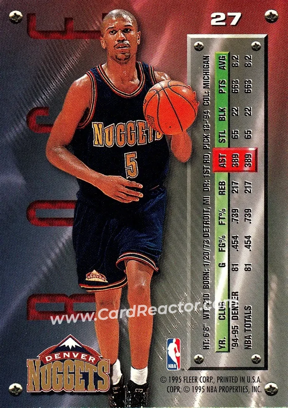 1995-96 Metal #27 - Jalen Rose - Denver Nuggets - Back